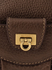 Gancini Plate 2-Way Mini Boston Bag, Brown
