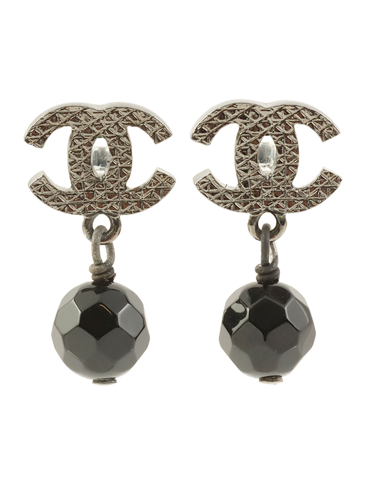 2015 Black Stone CC Mark Swing Earrings in Silver/Black