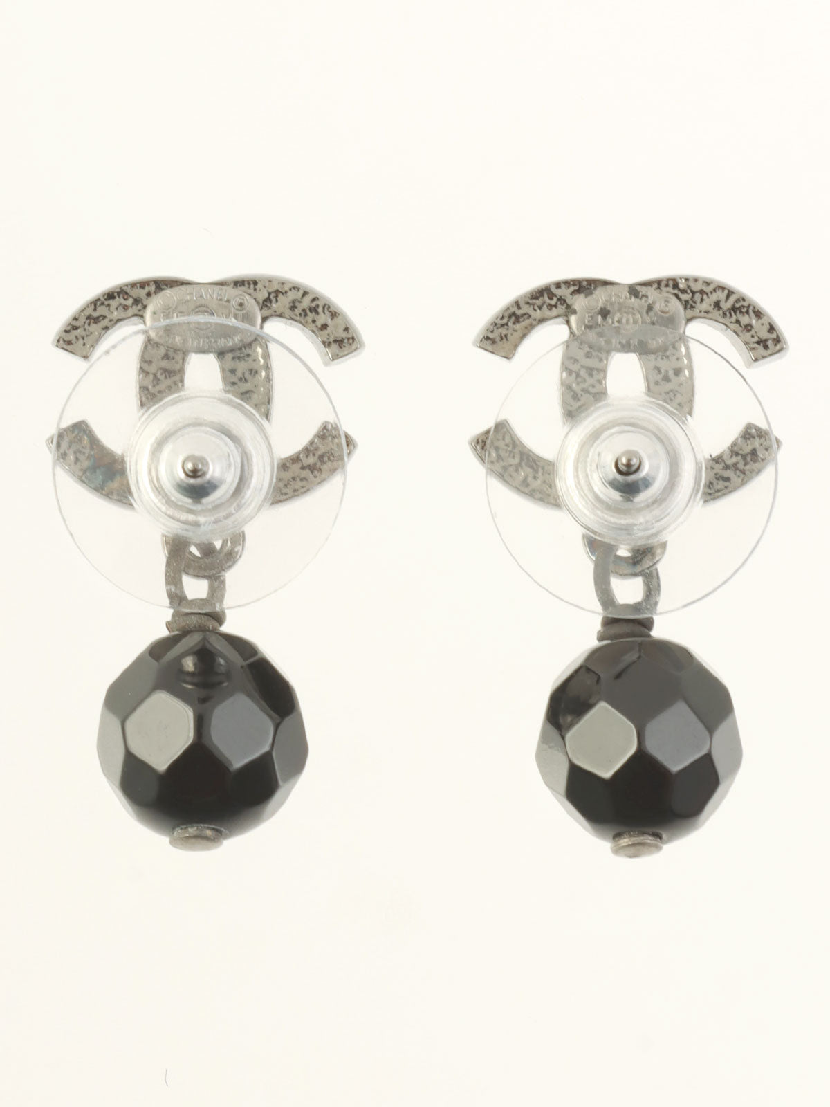 2015 Black Stone CC Mark Swing Earrings in Silver/Black