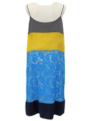 Lace design camisole dress in turquoise blue/yellow