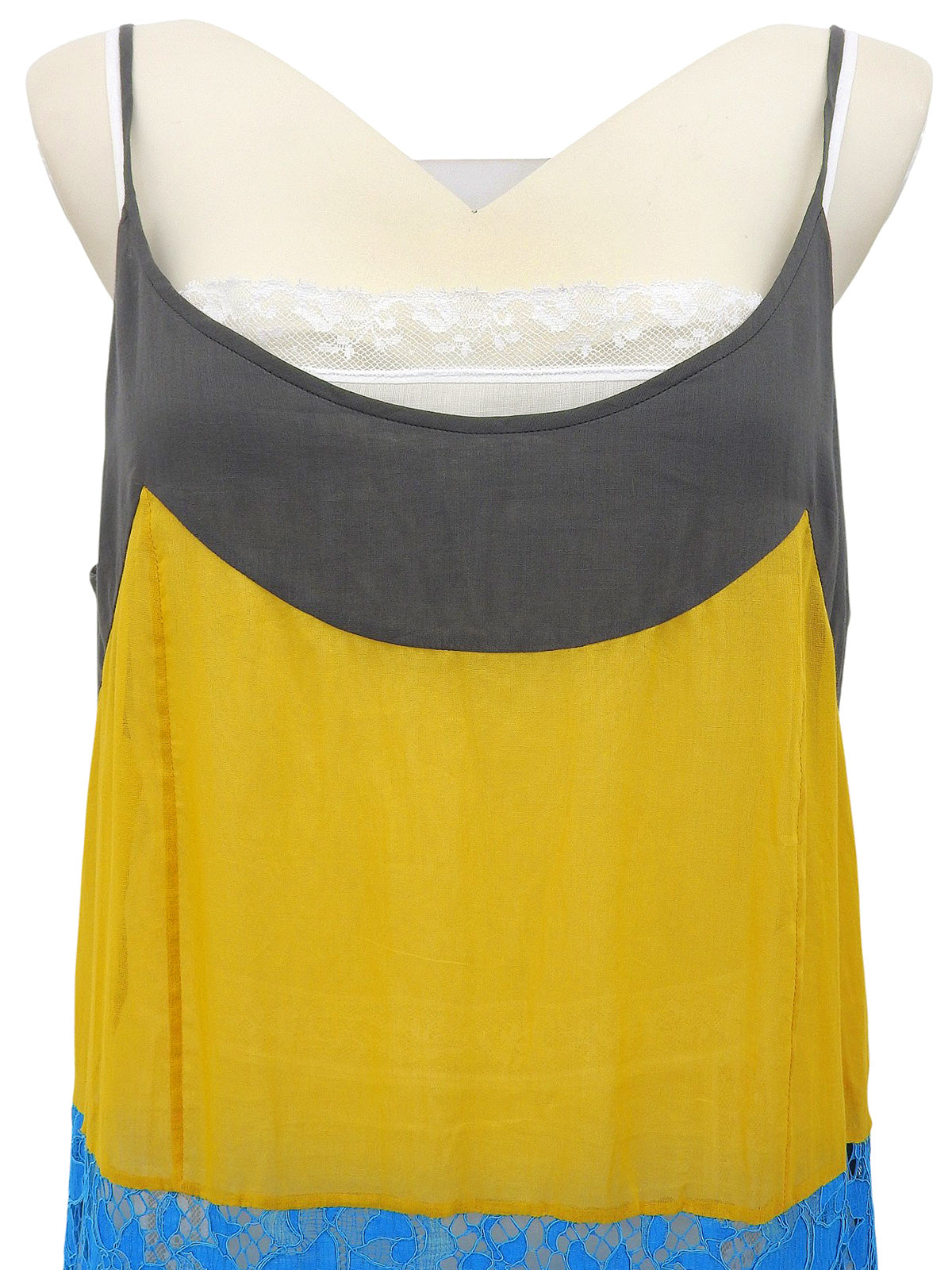 Lace design camisole dress in turquoise blue/yellow
