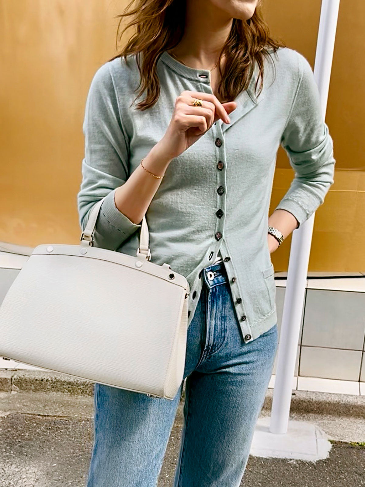 Mint Green Cashmere Monogram Button Cardigan