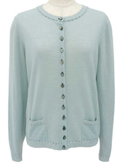 Mint Green Cashmere Monogram Button Cardigan
