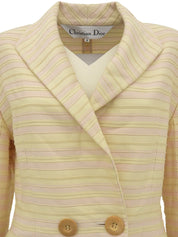 コットンボーダーパターンジャケット アイボリー/ピンク