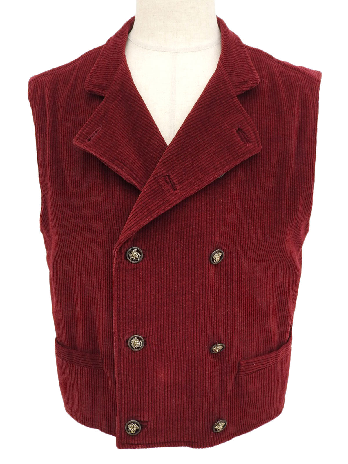Corduroy Medusa Button Sleeveless Vest, Bordeaux