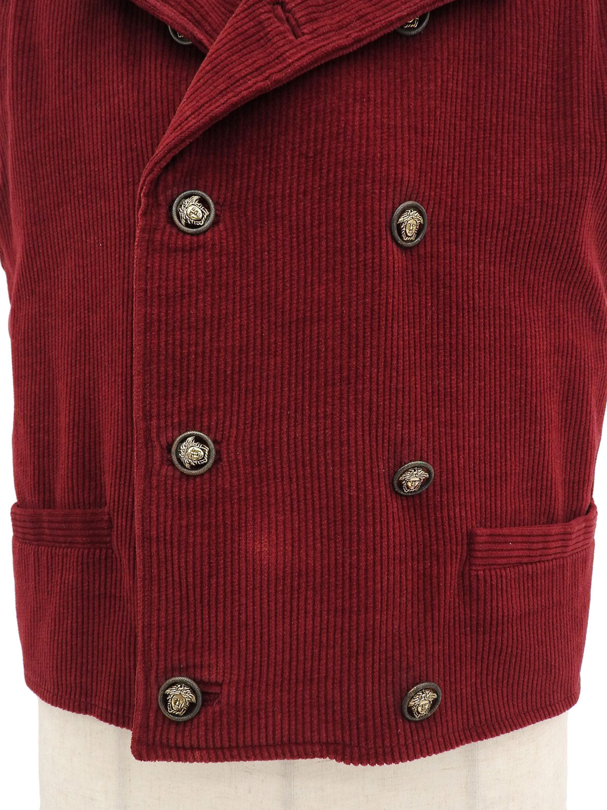 Corduroy Medusa Button Sleeveless Vest, Bordeaux
