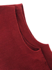 Corduroy Medusa Button Sleeveless Vest, Bordeaux