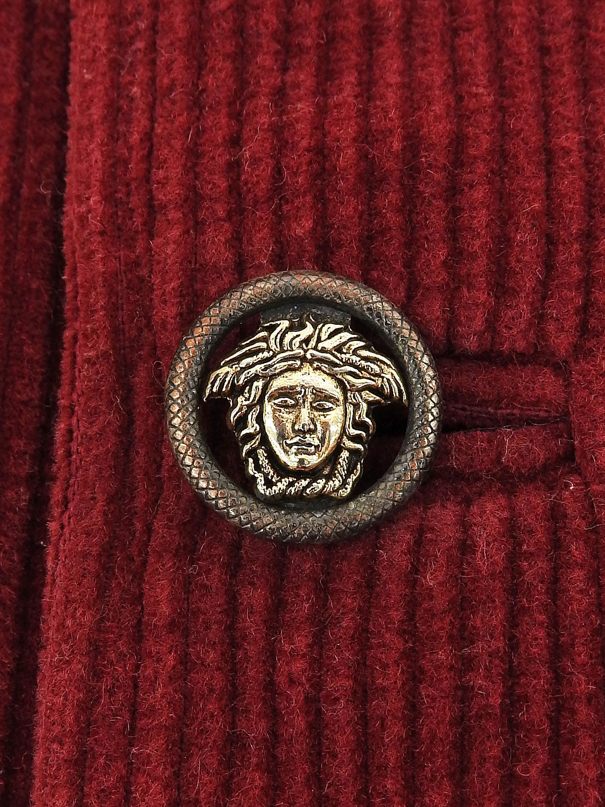 Corduroy Medusa Button Sleeveless Vest, Bordeaux