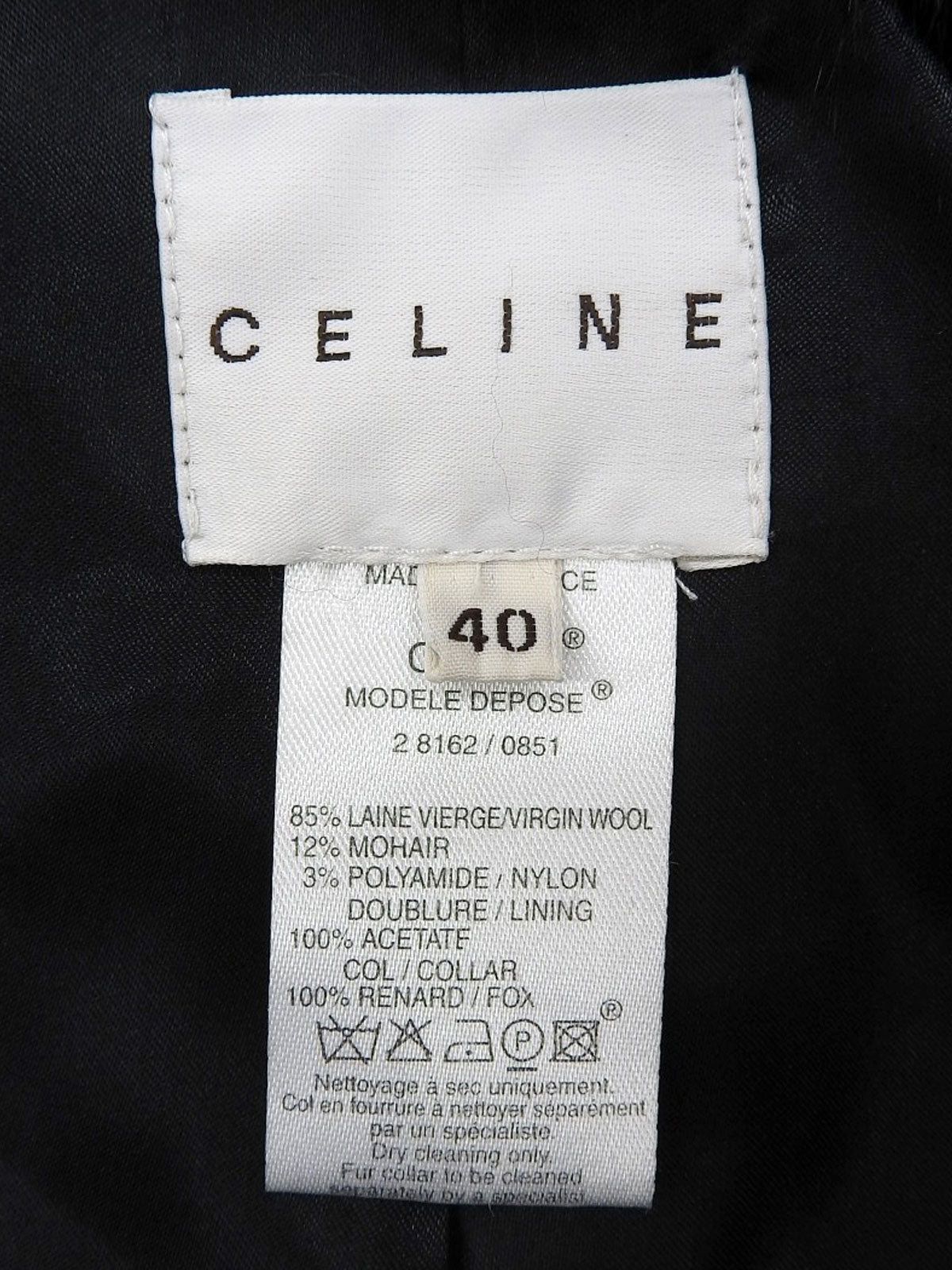 黑色/白色狐狸毛徽标纽扣大衣