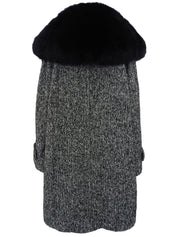 Fox fur logo button coat in black/white