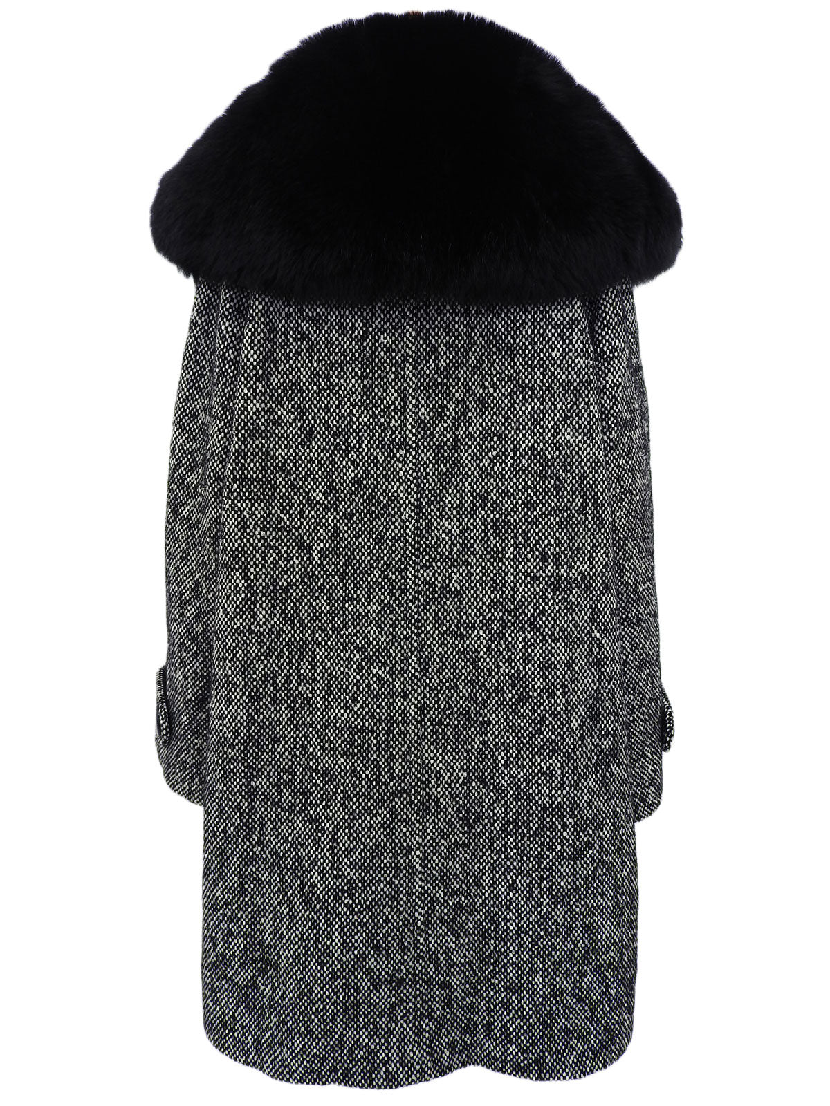 黑色/白色狐狸毛徽标纽扣大衣