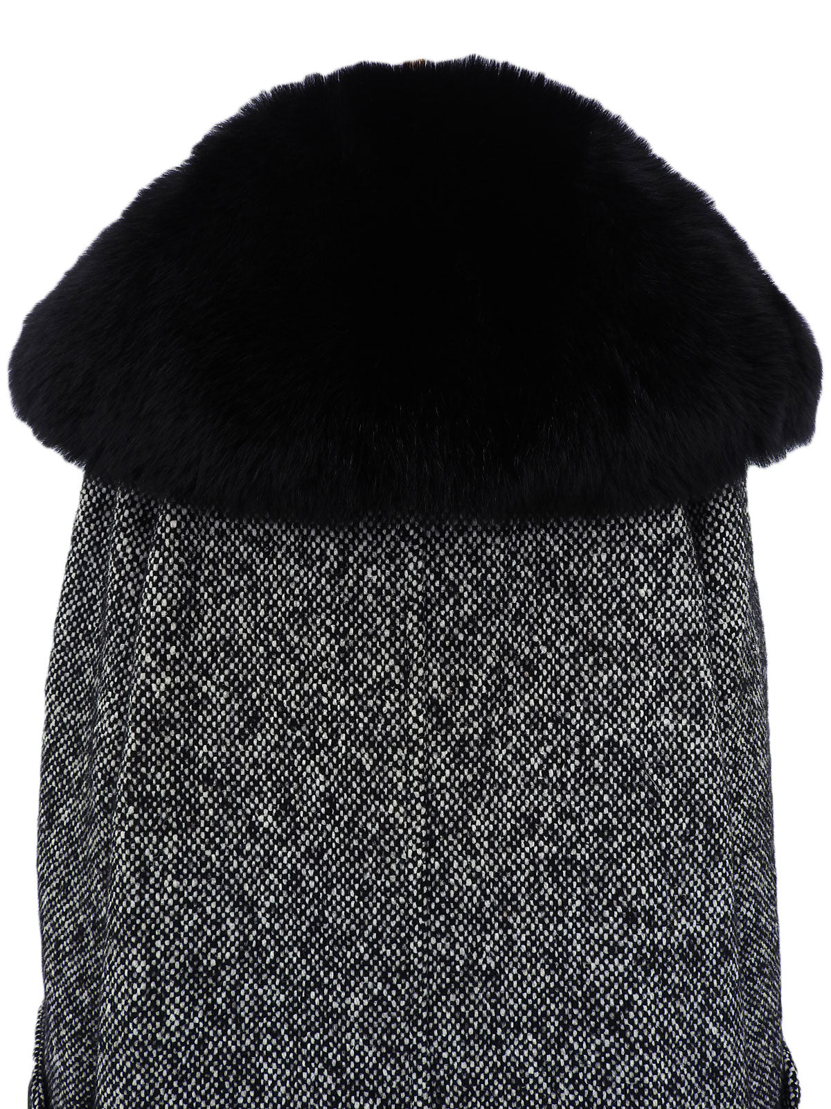 黑色/白色狐狸毛徽标纽扣大衣