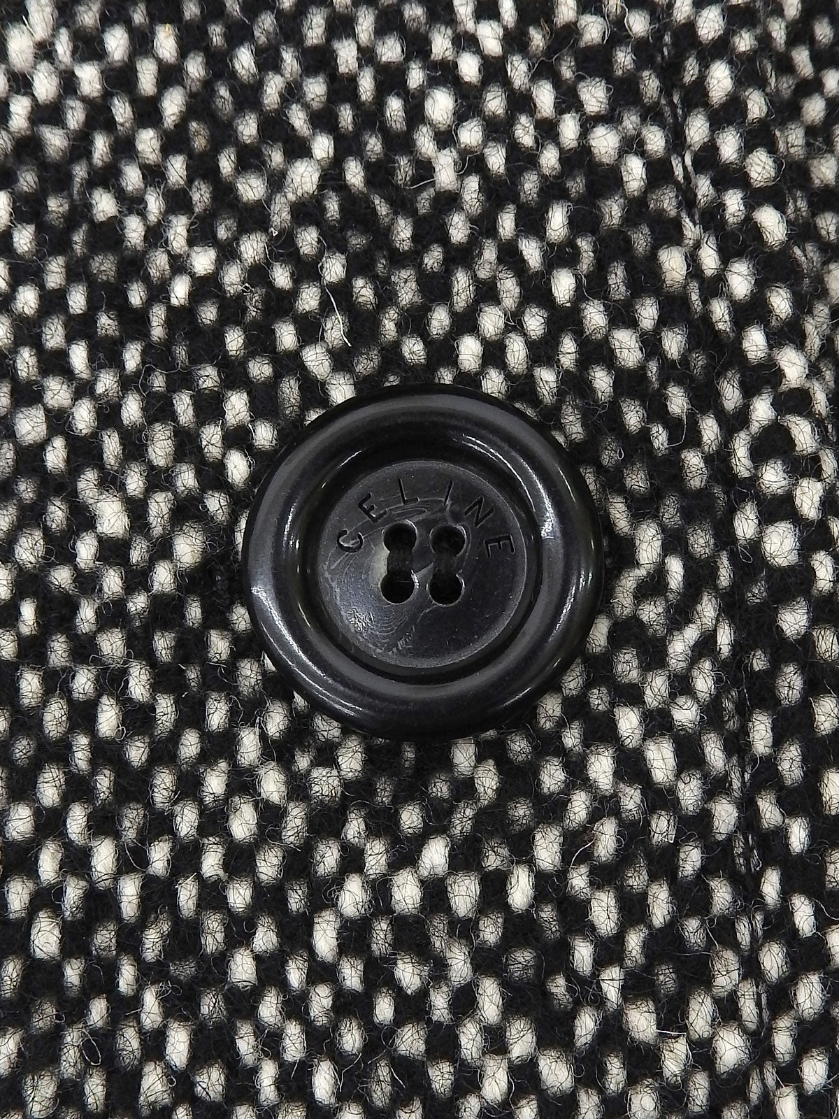 Fox fur logo button coat in black/white