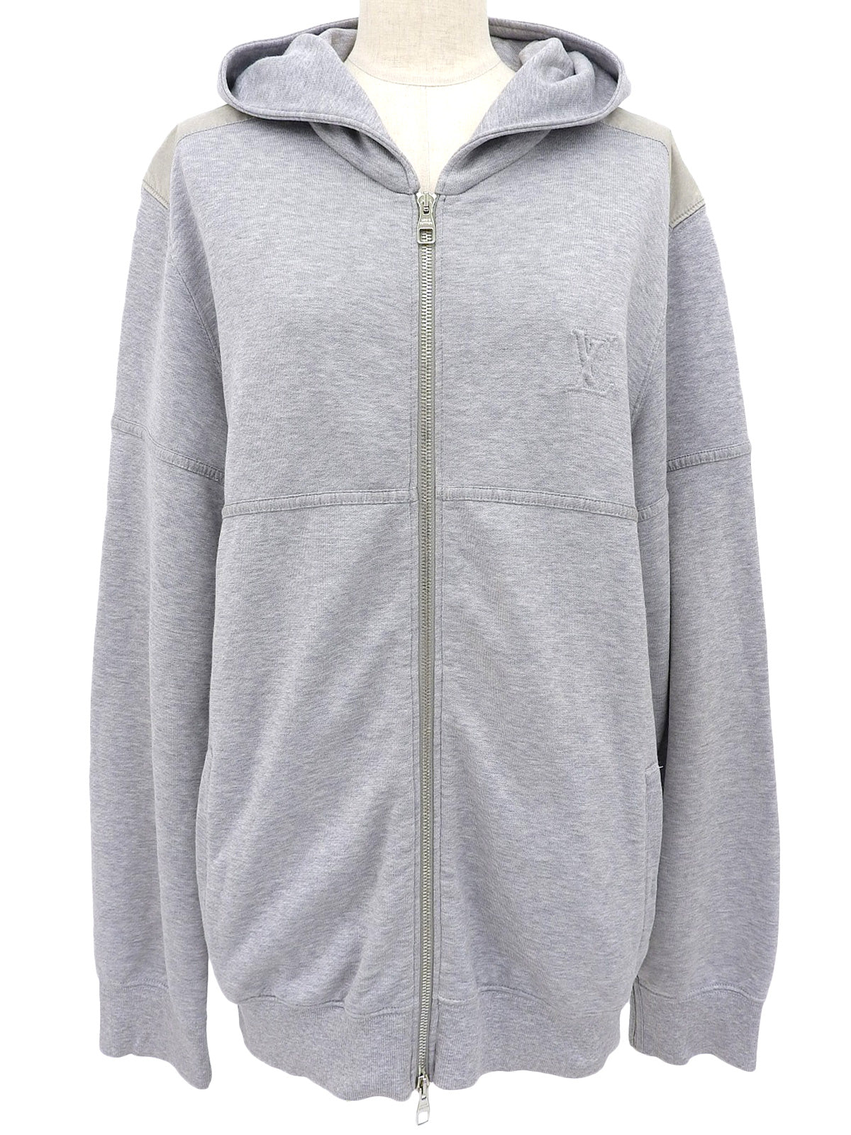 ショルダーデザインロゴエンボスジップアップパーカー　グレー
