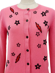 ウールビーズスターモチーフカーディガン ピンク/ブラック/レッド