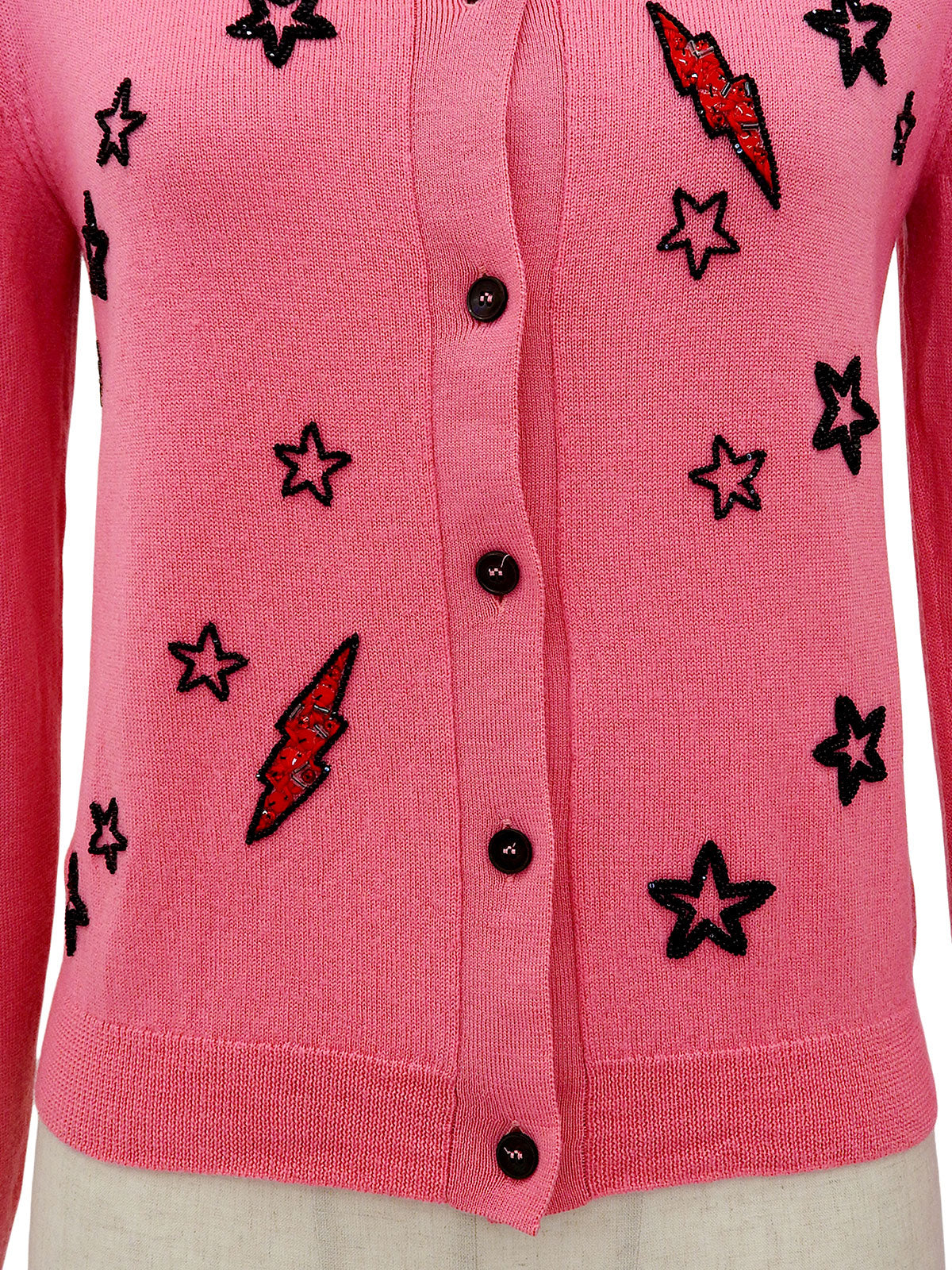 ウールビーズスターモチーフカーディガン ピンク/ブラック/レッド