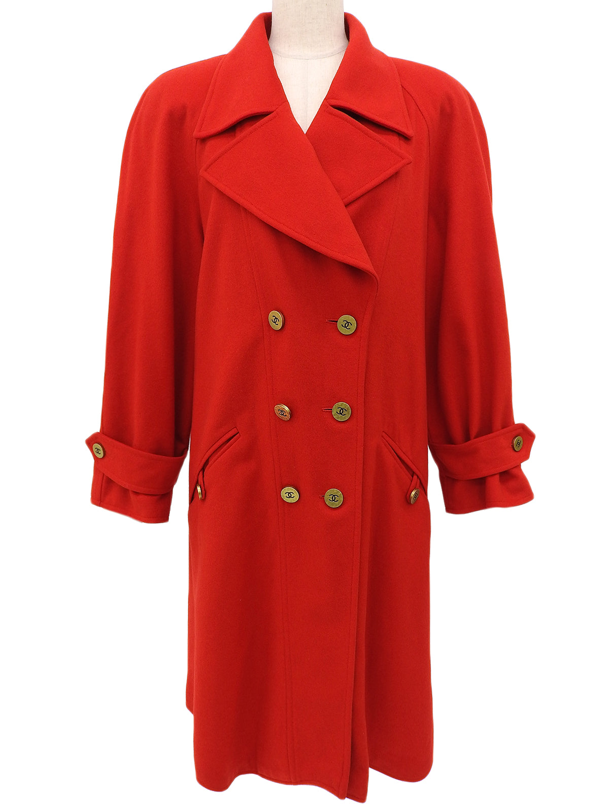 1994年製　カシミアCCマークボタンダブルブレストコート　レッド