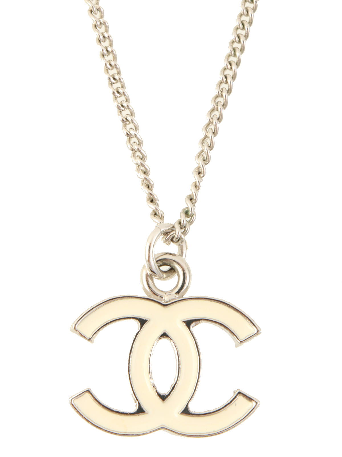 2005年製　CCマークプレートネックレス　シルバー/ホワイト