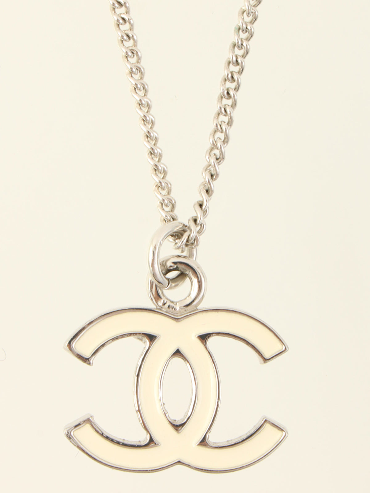 2005年製　CCマークプレートネックレス　シルバー/ホワイト