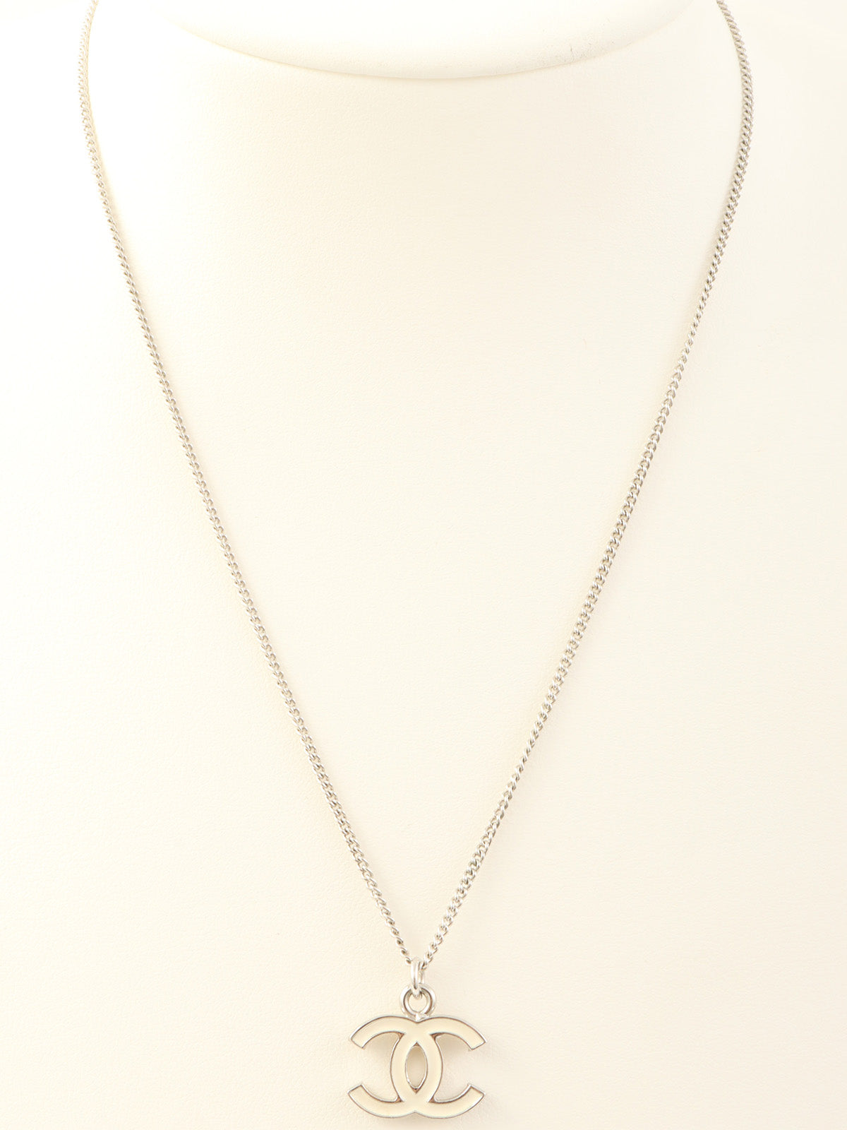 2005年製　CCマークプレートネックレス　シルバー/ホワイト