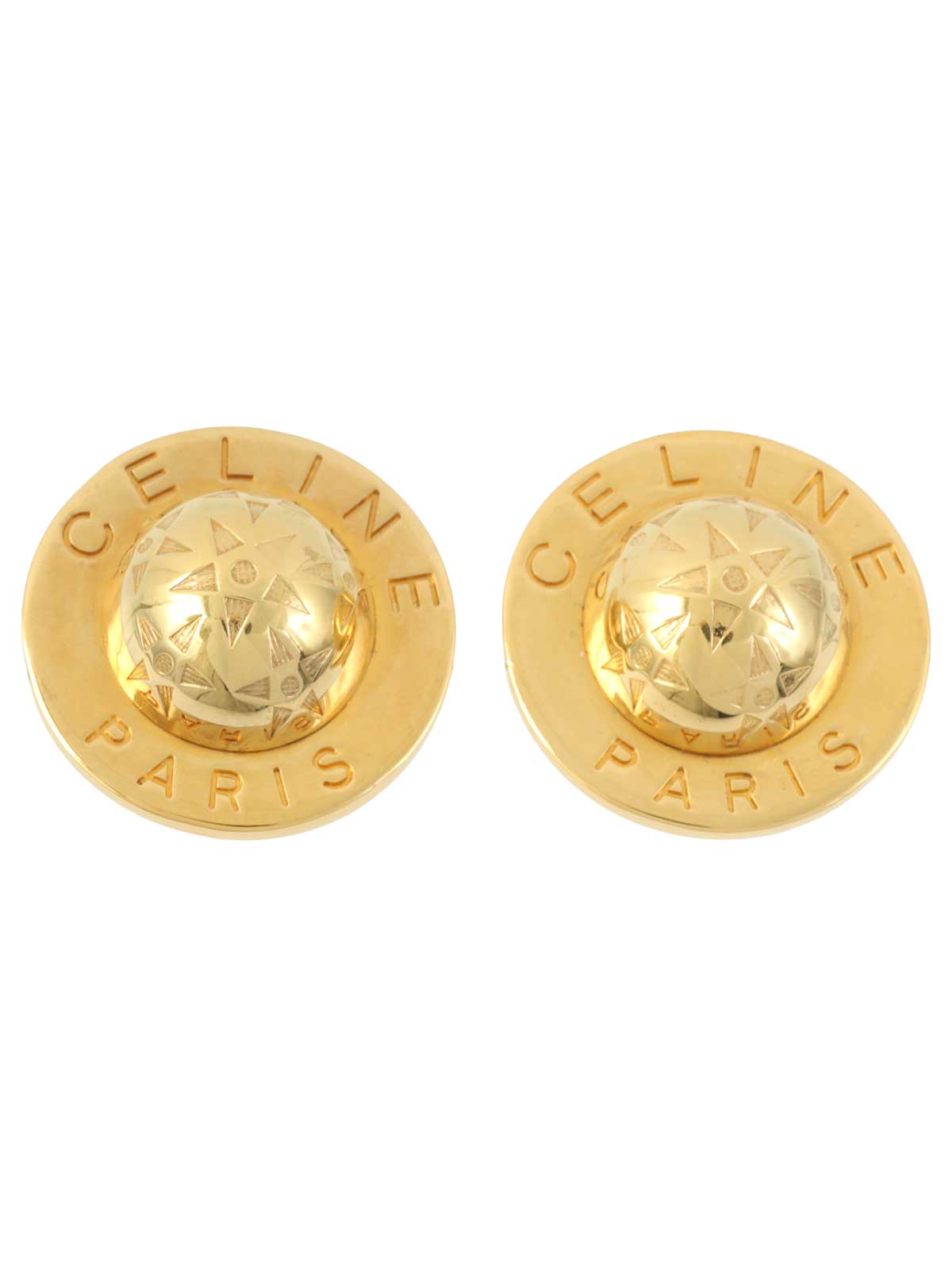 Star Motif Round Logo Earrings Gold