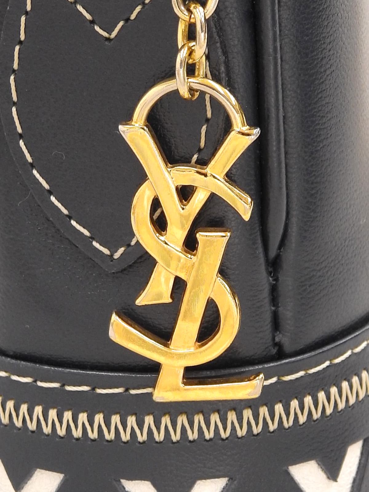 Yカットロゴチャームショルダーバッグ ネイビー/ホワイト