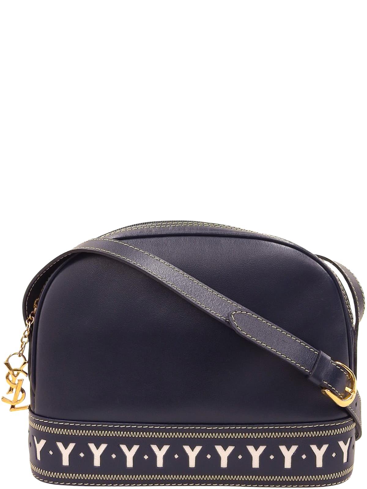 Yカットロゴチャームショルダーバッグ ネイビー/ホワイト