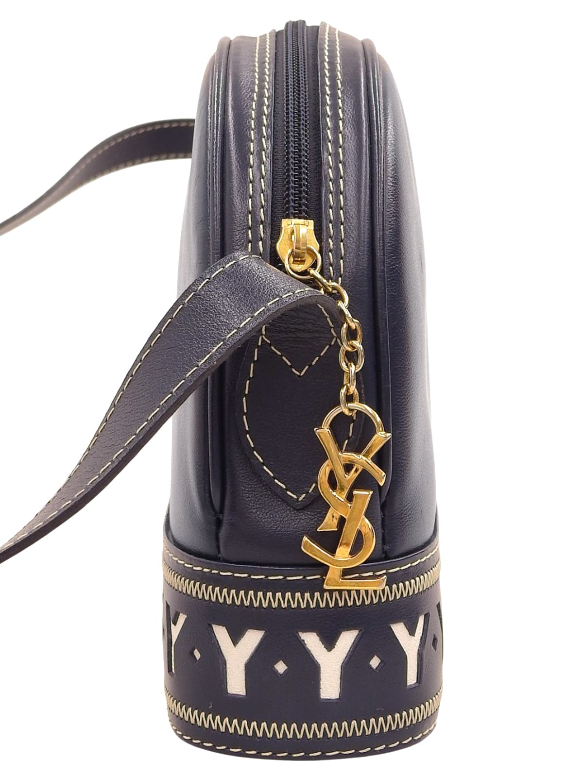 Yカットロゴチャームショルダーバッグ ネイビー/ホワイト