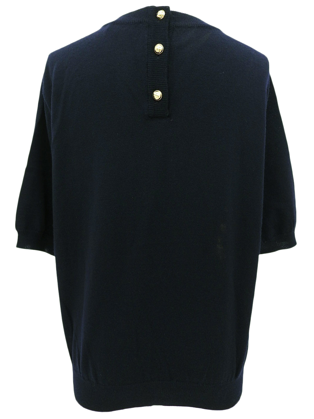 ウールシルクコンビデザイン半袖トップス ネイビー