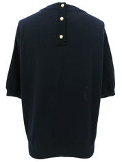 ウールシルクコンビデザイン半袖トップス ネイビー