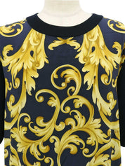 ウールシルクコンビデザインハーフスリーブトップス　ネイビー