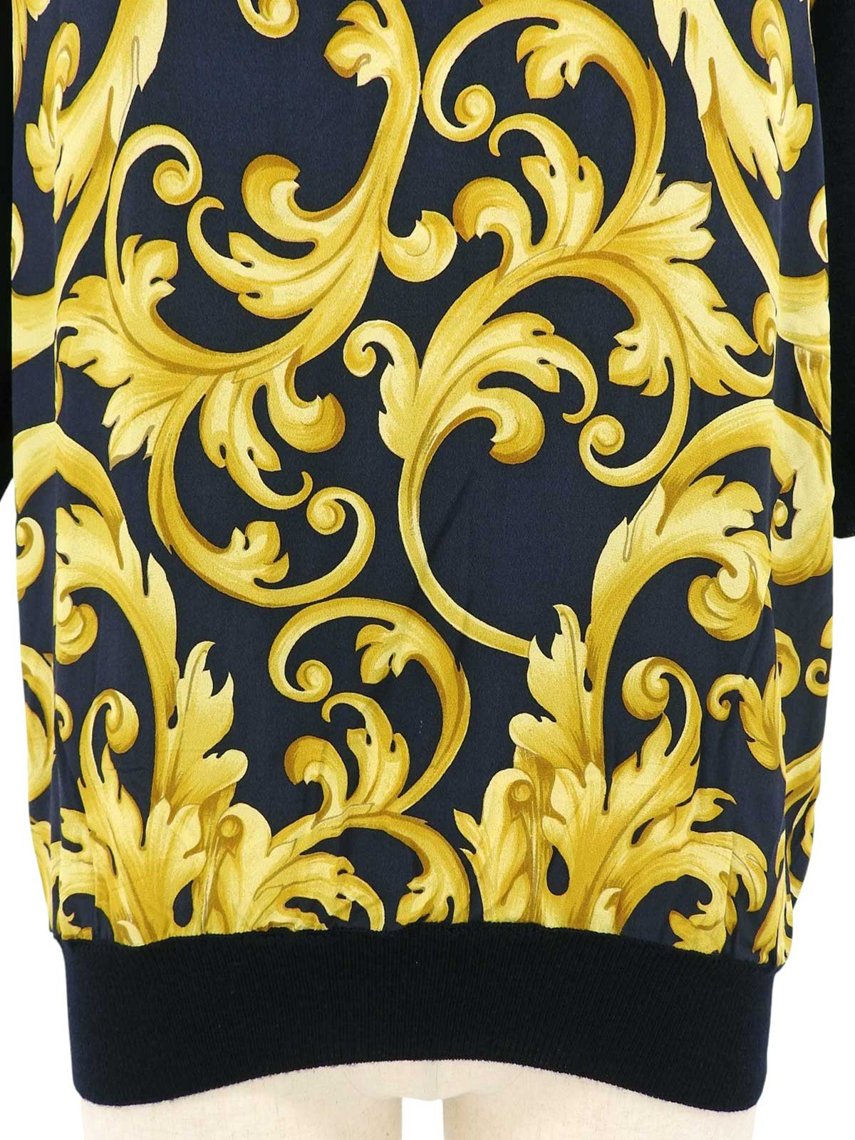 ウールシルクコンビデザインハーフスリーブトップス　ネイビー