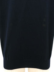 海军蓝羊毛和真丝混纺短袖上衣