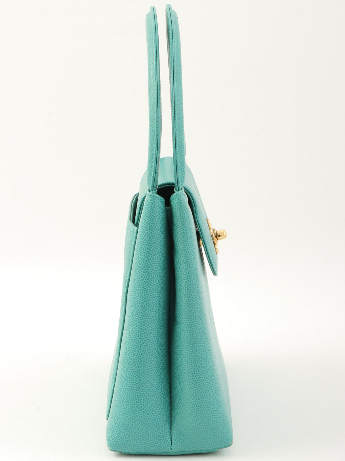 1995年頃製 キャビアスキンCCターンロックハンドバッグ ミントグリーン