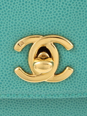 1995年頃製 キャビアスキンCCターンロックハンドバッグ ミントグリーン