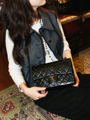 Classic flap chain bag, 23cm, black, made between 1985 and 1990