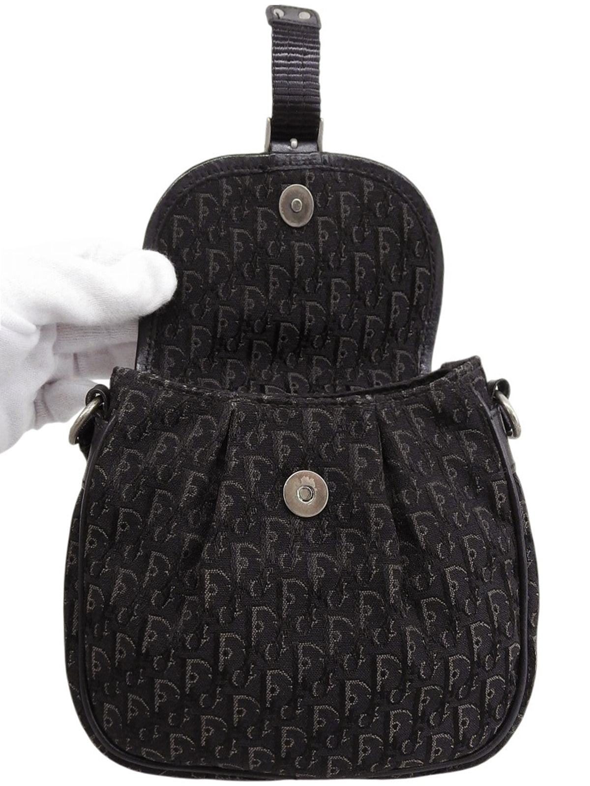 キャンバストロッターパターンミニショルダーバッグ ブラック