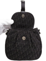 キャンバストロッターパターンミニショルダーバッグ ブラック