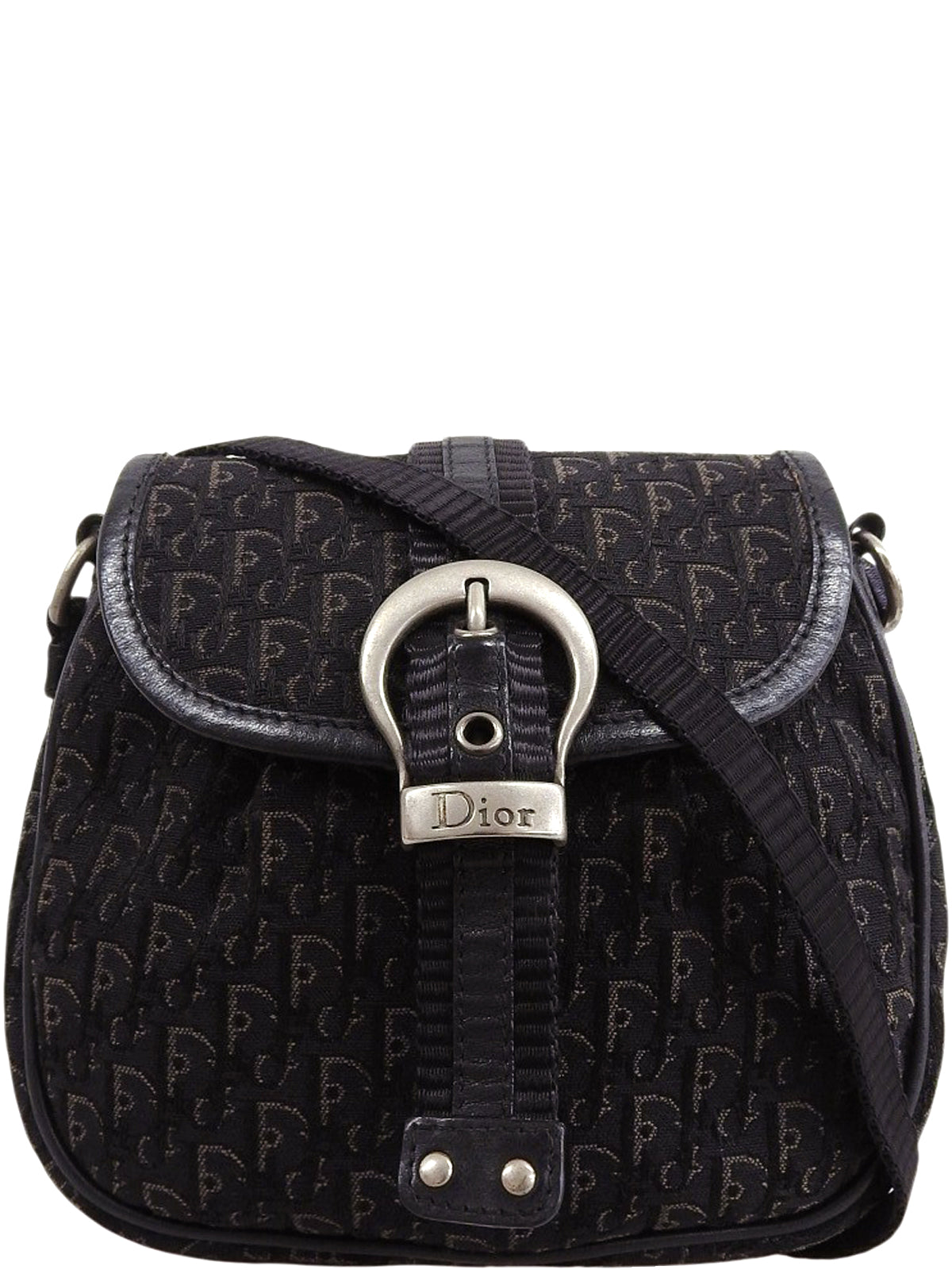 キャンバストロッターパターンミニショルダーバッグ ブラック