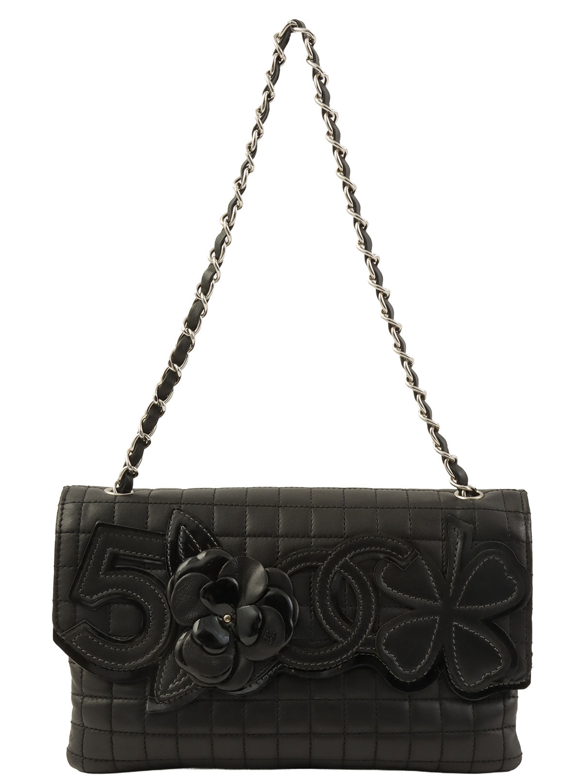 Camellia Chocolate Bar Chain Bag, Black, circa 2005