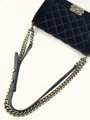 2014年頃製 ベロアボーイシャネルチェーンショルダーバッグ ネイビー