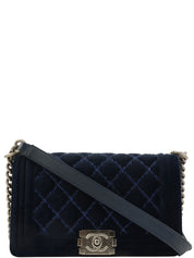 2014年頃製 ベロアボーイシャネルチェーンショルダーバッグ ネイビー
