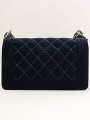 2014年頃製 ベロアボーイシャネルチェーンショルダーバッグ ネイビー