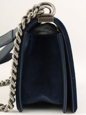 2014年頃製 ベロアボーイシャネルチェーンショルダーバッグ ネイビー