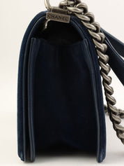 2014年頃製 ベロアボーイシャネルチェーンショルダーバッグ ネイビー