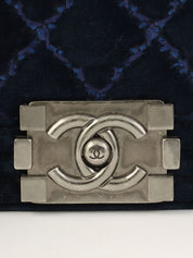 2014年頃製 ベロアボーイシャネルチェーンショルダーバッグ ネイビー