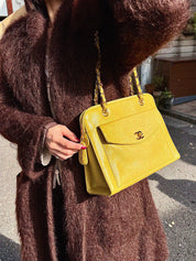 1998 Caviar Skin CC Turn Lock 链条手提包，青柠绿