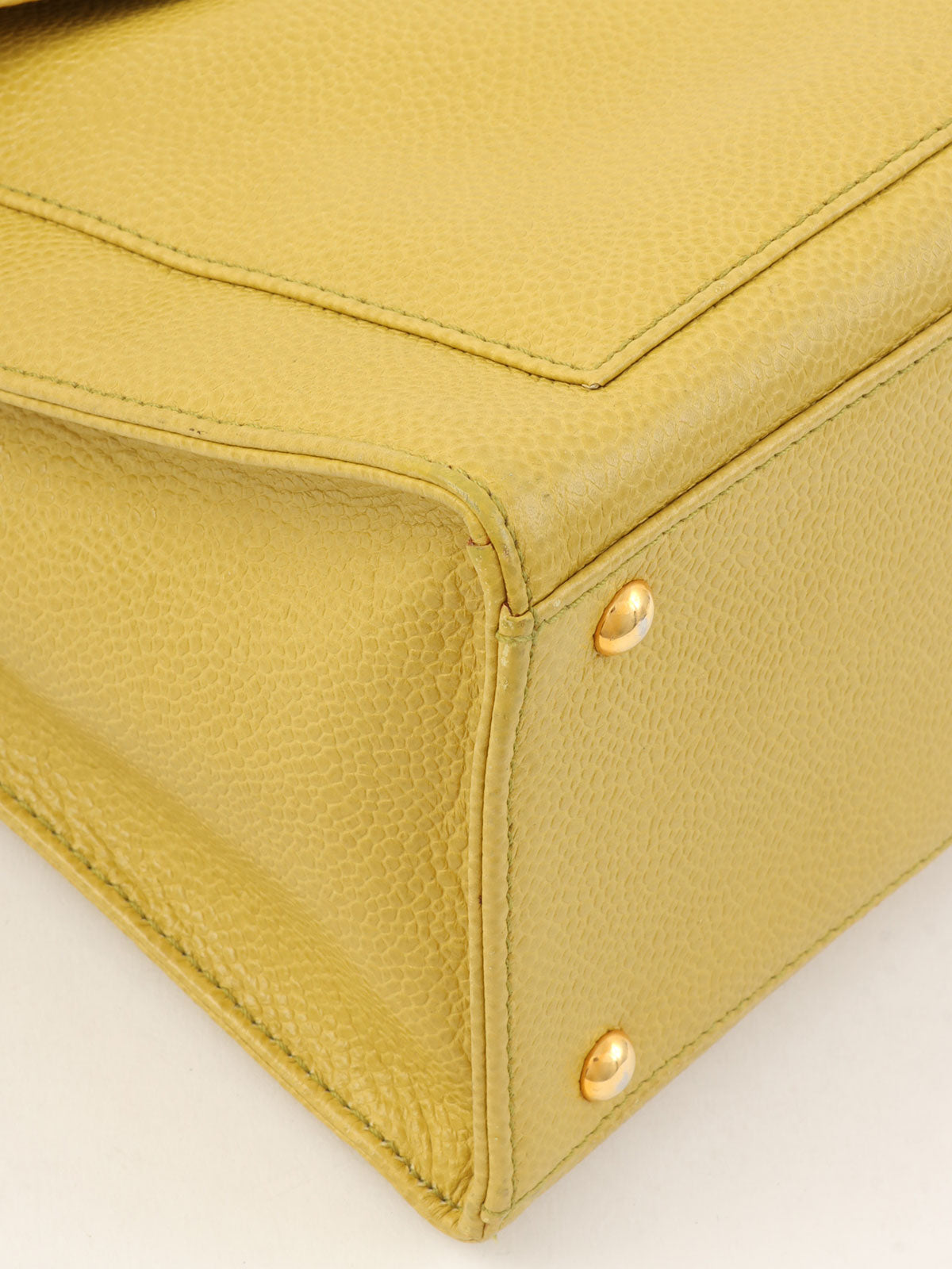 1998 Caviar Skin CC Turn Lock Chain Tote Bag in Lime Green