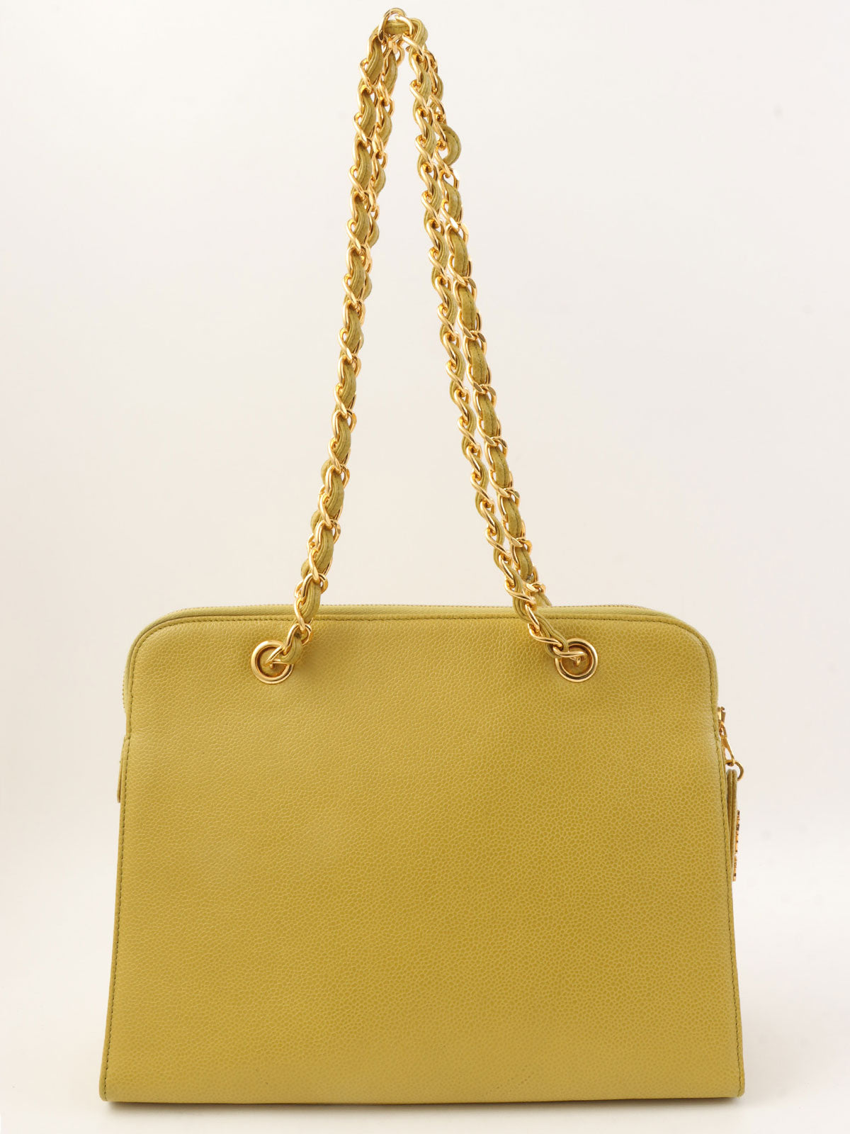 1998 Caviar Skin CC Turn Lock Chain Tote Bag in Lime Green