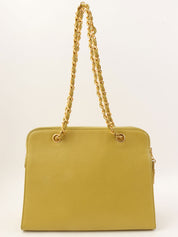 1998 Caviar Skin CC Turn Lock Chain Tote Bag in Lime Green